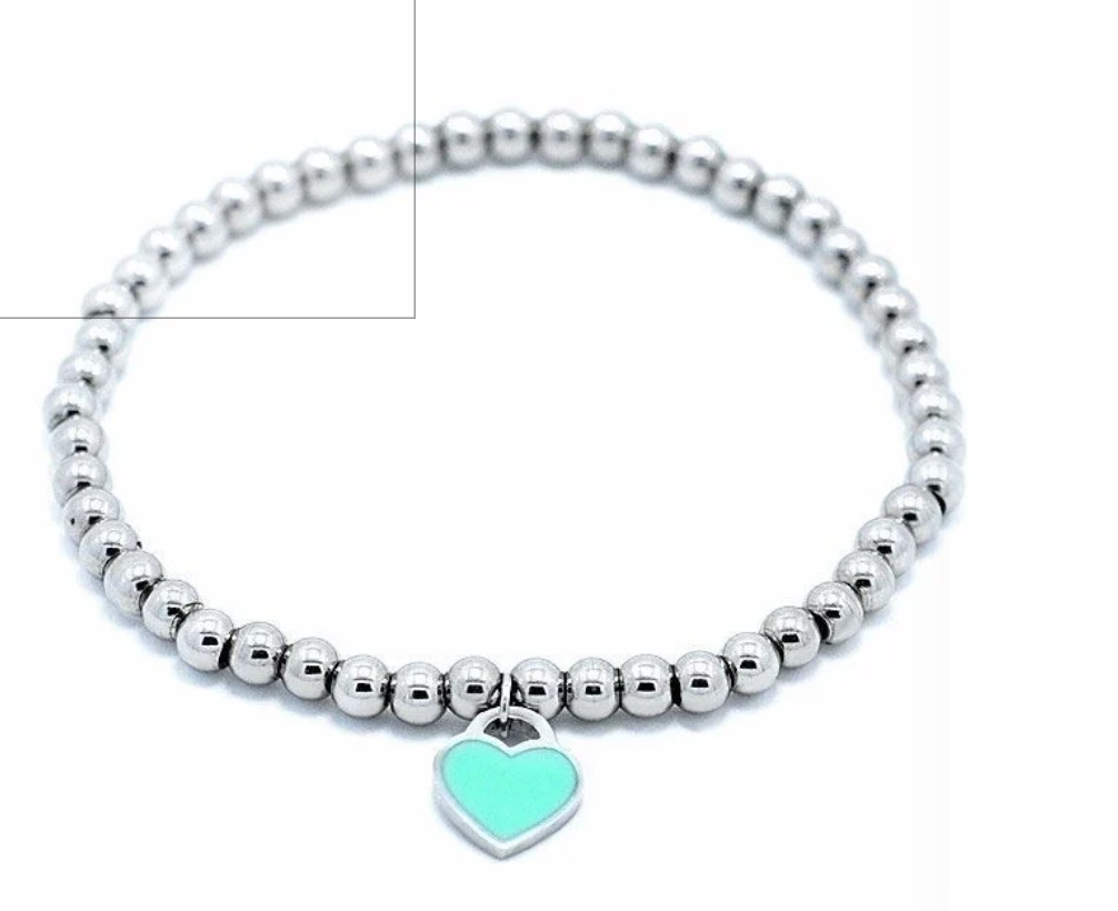 Turquoise Heart Stretch Bangle, add to your Silver Stack!