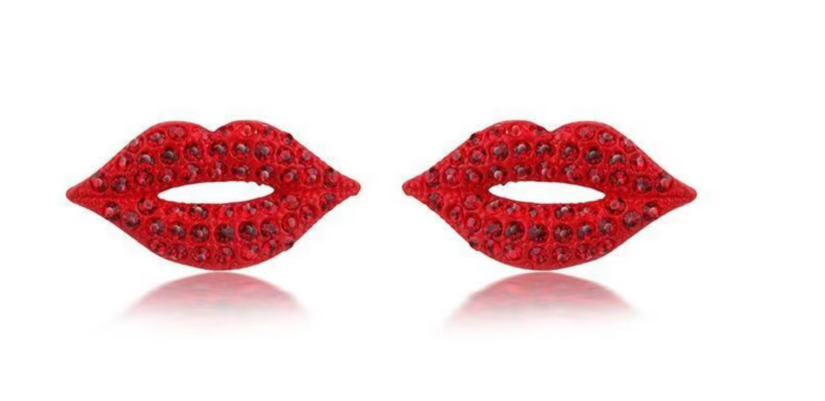 Sparkly Ruby Red Lips Studs