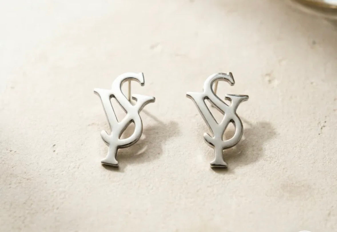 Silver lettered earrings