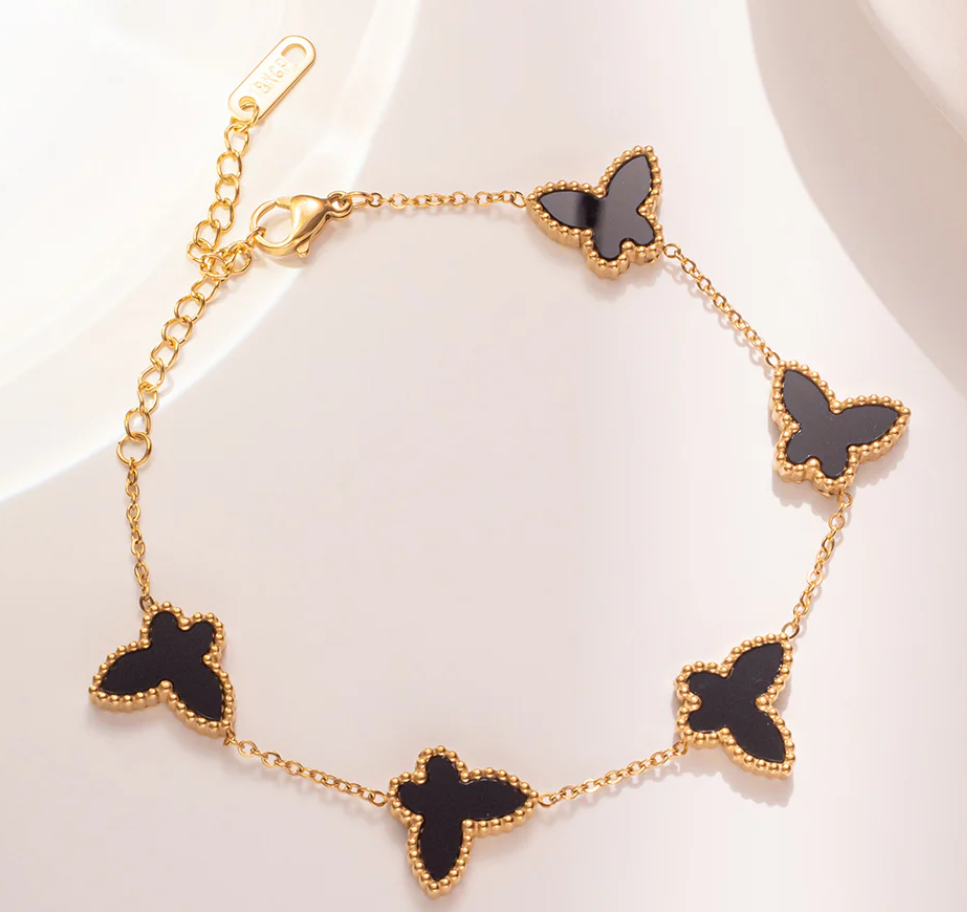 Gold effect Butterfly Bracelet with Black Shell Double sided