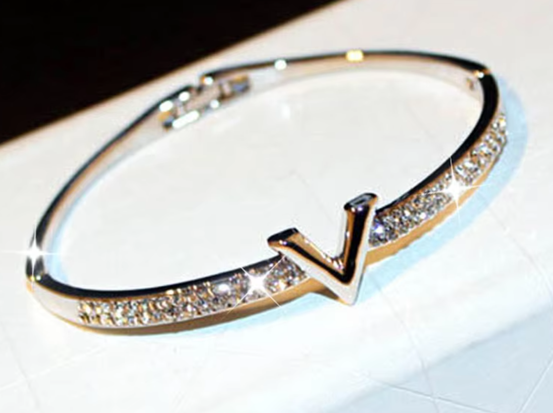 'V' Diamanté Encrusted Bangle