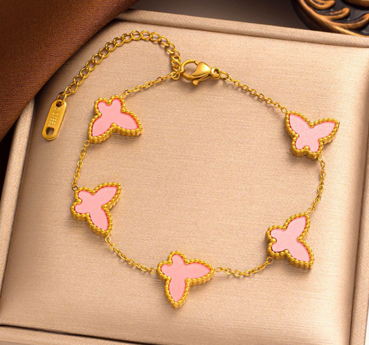 Gold effect Butterfly Bracelet with Baby Pink Pearlescent Shell Double sided