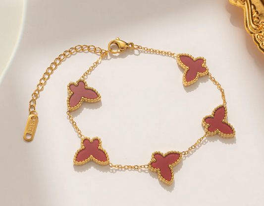 Gold effect Butterfly Bracelet with Cherry Red Shell Double sided