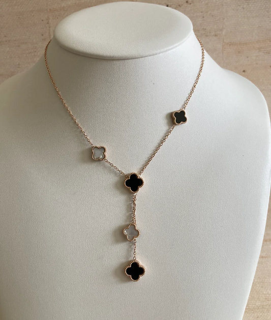 Gold effect Multi-Charm Necklace, Black and Pearlescent White, Double sided, adjustable length extension