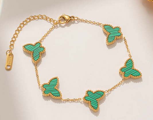 Gold effect Butterfly Bracelet with Emerald Green Shell Double sided