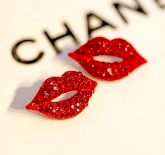 Sparkly Ruby Red Lips Studs