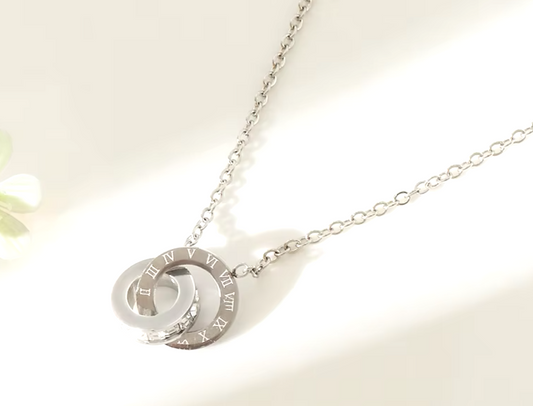 Small Double Circle Pendant, Diamanté encrusted