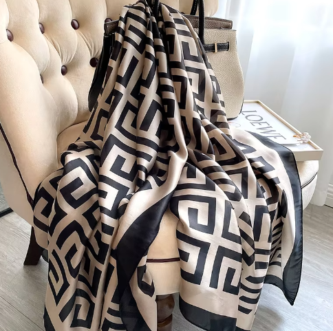 Silk Geometric Scarf, Elegant Wrap for Winter Evenings