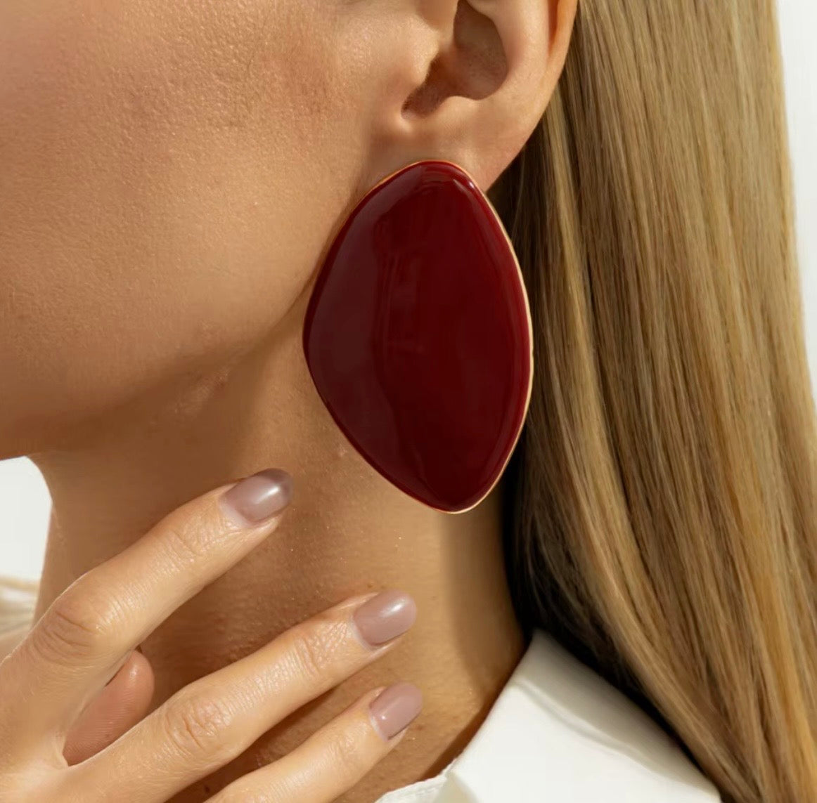 Red on Gold Geometric Daily Big Earrings