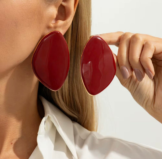 Red on Gold Geometric Daily Big Earrings